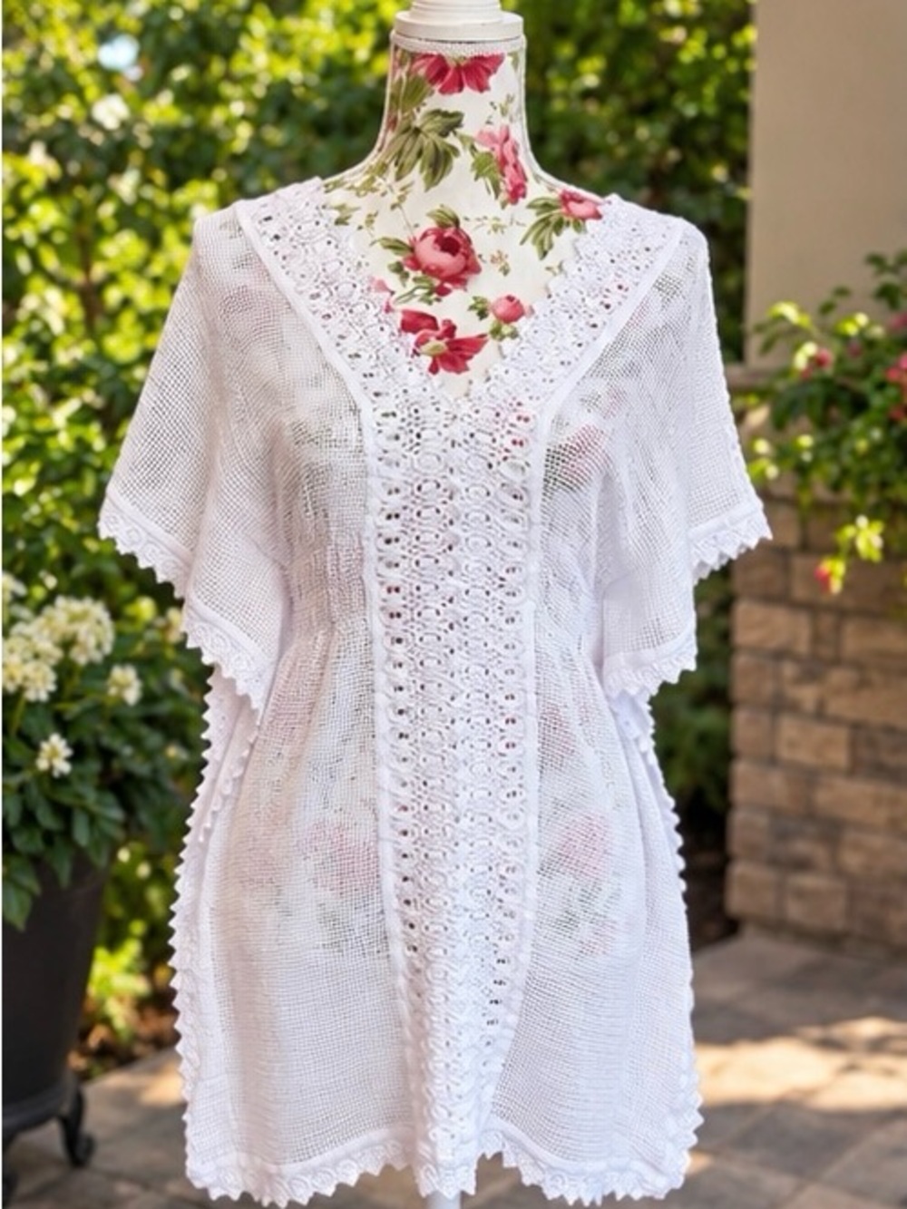 NWT Seaspice Resort Wear White Crochet Tunic Beach Cover Up Peruvian Cotton